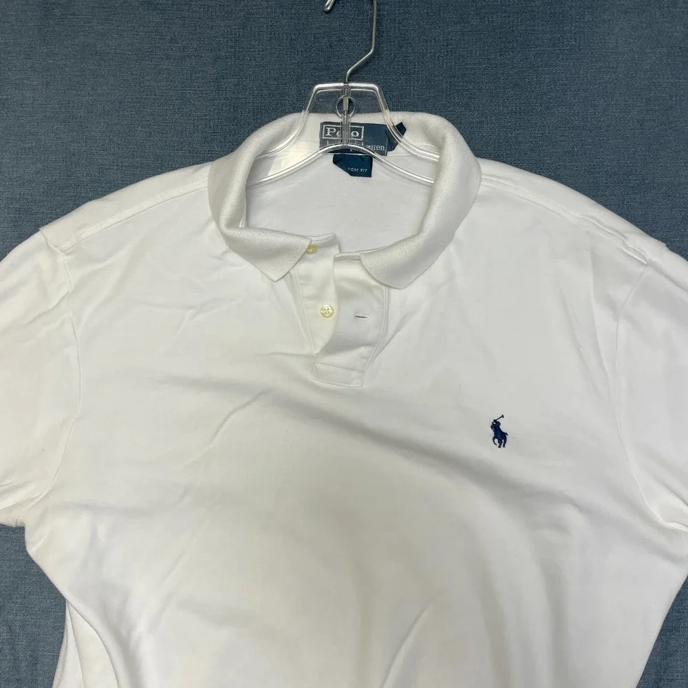 VTG Polo Ralph Lauren Polo Shirt Mens XL White Pony High Low Hem Tennis